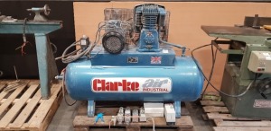 CLARKE INDUSTRIAL AIR COMPRESSOR - S/N 130066 - MAX WORKING PRESSURE - 10.3 BAR - 270 LITRE - 3 PHASE - WITH AIR LINE AND FILTERS