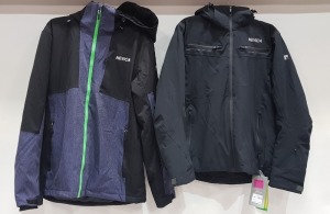 2 X BRAND NEW MIXED PREMIUM SKI / WINTER COATS LOT CONTAINING NEVICA VAIL COAT IN BLACK IN ( SIZE S ) - AND NEVICA COAT IN BLACK/BLUE IN ( SIZE L )