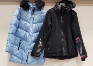 2 X BRAND NEW MIXED PREMIUM SKI / WINTER COATS LOT CONTAINING SPYDER COAT IN BLACK/GRAFFITII IN ( SIZE XL ) - AND STUDIO COAT IN BABY BLUE IN ( SIZE UK 16 )