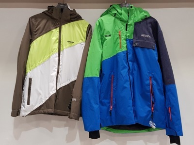 2 X BRAND NEW MIXED PREMIUM SKI / WINTER COATS LOT CONTAINING NEVICA COAT IN BLUE/GREEN IN ( SIZE XL ) - AND TRESSPASS COAT IN GREEN/WHITE IN ( SIZE L )