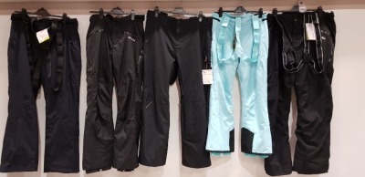 5 X BRAND NEW MIXED SKI / WINTER PANTS TO INCLUDE SPYDER, NEVICA AND DESCENTE XS, MEDIUM, LARGE, XL AND XXL