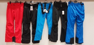 5 X BRAND NEW MIXED SKI / WINTER PANTS TO INCLUDE HELLY HANSON, COLMAR, NEVICA AND ROXY IN SIZES MEDIUM AND LARGE