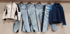 6 X BRAND NEW ( BUT SLIGHLTY DAMAGED) MIXED CLOTHING LOT CONTAINING 4 X JACK WILLS SKI / WINTER PANTS IN LIGHT BLUE ( ALL UK 10 ) AND 1 X NEVICA WINTER/ SKI COAT IN DARK BLUE ( IN SIZE L ) AND 1 X NEVICA WINTER COAT IN WHITE ( IN SIZE XXS ) - PLEASE NOTE 