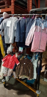 50 X BRAND NEW MIXED KIDS JACKETS / ONE PIECE BODY SUITS CLOTHING LOT TO INCLUDE MANTARAY ROSE GOLD PADDED JAKCET ( SIZE 9-10 YRS ) - BRIT ISLAND RED ONE PIECE SNOW SUIT ( 9-12 MTHS ) - JASPER CONRAN RED POLKA DOT RAINCOAT ( SIZE 6-9 MTHS ) - COHEN & WIL