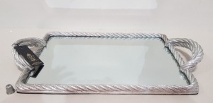 9 X BRAND NEW THE VINTAGE GARDEN ROOM SILVER ROPE MIRRORED TRAY SIZE - 51CM X 27CM - IN 3 BOXES