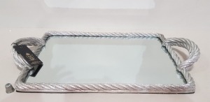 9 X BRAND NEW THE VINTAGE GARDEN ROOM SILVER ROPE MIRRORED TRAY SIZE - 51CM X 27CM - IN 3 BOXES