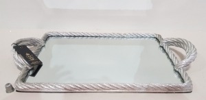 9 X BRAND NEW THE VINTAGE GARDEN ROOM SILVER ROPE MIRRORED TRAY SIZE - 51CM X 27CM - IN 3 BOXES