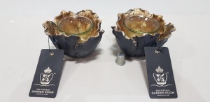 48 X BRAND NEW THE VINTAGE GARDEN ROOM BLACK FLORAL TEA LIGHT HOLDERS SIZE 7CM H X 10CM W IN 2 BOXES