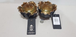 24 X BRAND NEW THE VINTAGE GARDEN ROOM BLACK FLORAL TEA LIGHT HOLDERS SIZE 7CM H X 10CM W IN 1 BOXES