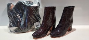 17 X BRAND NEW TOPSHOP BELIZE BURGUNDY HEELED BOOTS - IN VARIOUS SIZES