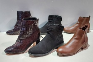 16 PIECE BRAND NEW MIXED SHOE LOT TO INCLUDE TOPSHOP BELIZE BURGUNDY ANKLE BOOTS, DOROTHY PERKINS BLACK MONACO ANKLE BOOTS AND DOROTHY PERKINS MORGAN TAN CHELSEA BOOTS - ALL IN VARIOUS SIZES