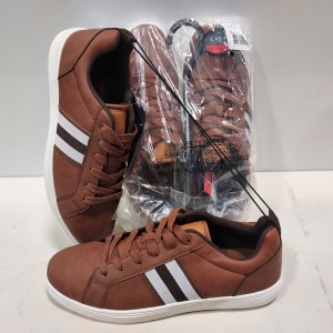 24 X BRAND NEW EASY BROWN CASUAL TRAINERS - IN SIZES UK 7 & 12 - (RRP £20.00pp) **ON 2 SHELVES**