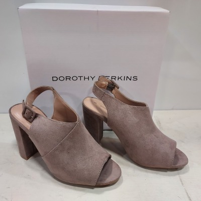 16 X BRAND NEW DOROTHY PERKINS SAVO TAUPE HEELED SANDALS - SIZE UK 4 - (RRP £28.00pp)