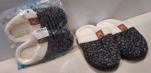 40 X BRAND NEW AGAINCARE BLACK & WHITE SLIPPERS (IN SIZES 42 / 43 /44 /45) **IN 2 BOXES**