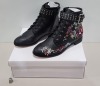 15 X BRAND NEW MISS SELFRIDGES DAKOTA BLACK / FLORAL ANKLE BOOTS IN SIZES UK 3 / 5 & 7 - (RRP £59.00pp)