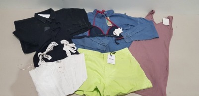 25 X BRAND NEW MIXED CLOTHING LOT TO INCLUDE TOMMY HILFIGER BRAS - RUTH LANGSWORTH BLAZERS - NEW LOOK DENIM SHORTS - NEW LOOK VESTS - MAGISCULPT BRA - ASOS SHOES - CURVY KATE BRA - MISSGUIDED KNIT DRESSES ETC - ALL IN VARIOUS SIZES