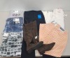 25 X BRAND NEW MIXED CLOTHING LOT TO INCLUDE LOUNGEABLE COSY SOCKS - MISSGUIDED PANTS - RAGGED JEANS IN VARIOUS STYLES - MISSGUIDED TROUSERS - MISSGUIDED BLAZERS - AND KNEE HIGH BOOTS ETC - ALL IN VARIOUS SIZES