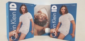 18 X BRAND NEW CALVIN KLEIN ID - PACK OF 2 WHITE CREW NECK SLIM FIT T-SHIRTS (COTTON) - ALL SIZE SMALL - RRP £28.00pp / £504 TOTAL ** 1 BOX **