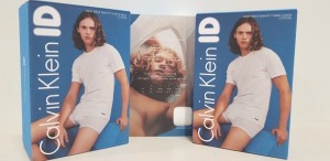 18 X BRAND NEW CALVIN KLEIN ID - PACK OF 2 WHITE CREW NECK SLIM FIT T-SHIRTS (COTTON) - ALL SIZE SMALL - RRP £28.00pp / £504 TOTAL ** 1 BOX **