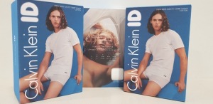 18 X BRAND NEW CALVIN KLEIN ID - PACK OF 2 WHITE CREW NECK SLIM FIT T-SHIRTS (COTTON) - ALL SIZE SMALL - RRP £28.00pp / £504 TOTAL ** 1 BOX **