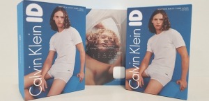 18 X BRAND NEW CALVIN KLEIN ID - PACK OF 2 WHITE CREW NECK SLIM FIT T-SHIRTS (COTTON) - ALL SIZE SMALL - RRP £28.00pp / £504 TOTAL ** 1 BOX **