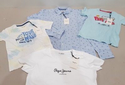 33 PIECE MIXED PEPE JEANS LOT TO INCLUDE KIDS STEVE SHIRTS - KIDS NEW VIRGINIA SHIRTS - KIDS AUGUST SHIRTS AND KIDS BILL T-SHIRTS - IN VARIOUS SIZES ** IN 4 BAGS **