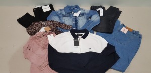 30 X BRAND NEW MIXED CLOTHING LOT CONTAINING NAME IT NAVY LEGGINS ( SIZE S ) - TOPMAN STRETCH SKINNY JEANS ( W30 - L 30 ) - NAME IT DENIM JACKET ( SIZE 10 YRS) - ASOS COTTON ROLL NECK JUMPER IN BLACK ( SIZE S ) - BURTON MENSWEAR 1/4 ZIP POLO TOP ( SIZE S