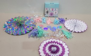 624 X BRAND NEW IRIDESCENT PARTY PACK CONTAINING TASSEL GARLAND, PINWHEEL AND FOIL GARLANDS 13 BOXES