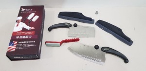 24 X BRAND NEW MIRACLE BLADE 3 PIECE PERFECTION SERIES KNIFE SET TO INCLUDE 2 X LARGE KNIFES AND KNIFE SHARPENER IN 1 BOX