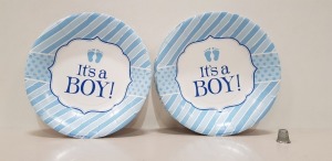 800 X BRAND NEW PAPER/CARDBOARD PLATES LOT CONTAINING IT’S A BOY PLATES IN 5 BOXES