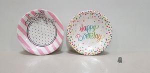 700 X BRAND NEW PAPER/CARDBOARD PLATES LOT CONTAINING HAPPY BIRTHDAY - PINK DESIGN IN 5 BOXES