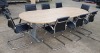 LARGE BEECH COLOURED BOARDROOM / CONFERENCE TABLE PLUS 8 X MODERN CHROME AND BLACK ARMCHAIRS (LOT MUST BE REMOVED IN FULL - NOT SUITABLE TO PALLETISE) - 2