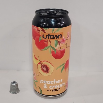 120 X BRAND NEW 440ML CANS OF UTOWN PEACHES & CREAM SOUR BEER 6.0% ALCOHOL IN 5 BOXES (BBE APR 2023)