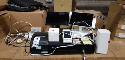 7 PIECE MIXED LOT TO INCLUDE - CASH REGISTER - 2 X APPLE IPADS - 1X STAR SP700 RECIPT PRINTER - 1X PAX CARD MACHINE READER - 1X HUAWEI 4G/5G WIFI ROUTER ETC