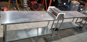 2 X STAINLESS STEEL PREP TABLES ONE WITH DOE ROLLER - SIZE- 1X 180CM X 60CM X 90CM - 1X 150CM X 60CM X 90CM