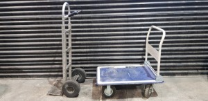 2 X PIECE LOT CONTAINING - HEAVY DUTY STACK TRUCK AND 1X TROLLEY