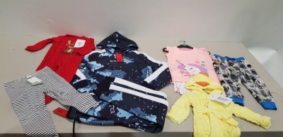 25 X BRAND NEW PIECE MIXED KIDS CLOTHING LOT INCLUDE DFND GREY CAMO JOGGERS AND HOODIE - H&M ELASTIC PINK TIGHTS - DUNNES BABYGROW - BOUX AVENUE GIRLS DRESSING GOWN VARIOUS NEXT PYJAMA SETS AND VARIOUS DUNNES PYJAMA SETS ETC - ALL IN VARIOUS SIZES