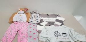 35 X BRAND NEW MIXED KIDS CLOTHING LOT TO INCLUDE A LARGE QUANTITY OF THE GRUFFALO ONSIES - GEORGE SELF CARE SUNDAY TOPS - GWG DRESSING GOWN - ST BERNARD PYJAMA PANTS - THERAPY LONDON FAUX FUR SWEATSHIRTS AND DOROTHY PERKINS SLEEP WEAR ETC - ALL IN VARIOU