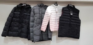 23 X BRAND NEW MIXED JACKET LOT TO INCLUDE VANQUISH WIND BREAKER JACKET IN BLACK ( SIZE L ) - JASPER CONRAN FAUX FUR HOODED PADDED JACKE T( SIZE 9-10 YRS ) - AQUANTITE BLACK PUFFER JACKET ( SIZE M ) ETC IN VARIOUS STYLES AND SIZES