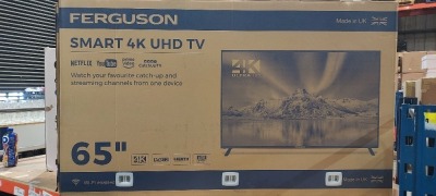 1 X BOXED FERGUSON 65 SMART 4K UHD TV ( MODEL F6522RTX4K) - GRADE A-