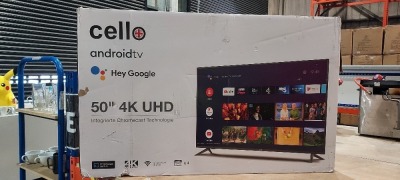 1 X BOXED CELLO 50 ANDROID 4K UHD TV ( MODEL : MTC042200335) - GRADE A-