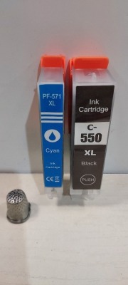 APPROX 500 + BRAND NEW CANON INK CARTRIDGES TO INCLUDE MODELS : C-550XLBK / PF-571XLC - IN 2 BOXES