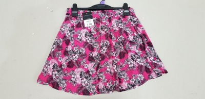 50 X BRAND NEW PEACOCKS PINK FLORAL PRINT SKIRTS - IN SIZES UK 8 - 22 - RRP £10.00pp