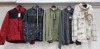 5 PIECE BRAND NEW MIXED CLOTHING LOT TO INCLUDE PULL & BEAR CHEQUERED CARDIGAN (LARGE) - BRAVE SOUL CHARCOAL HOODIE (XL) - BRAVE SOUL KHAKI HOODIE (SMALL) - BRIT ISLAND MARBEL JACKET (MEDIUM) AND AQUATITE RED AND BLACK JACKET (MEDIUM)