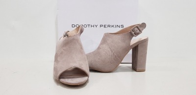 16 X BRAND NEW DOROTHY PERKINS SAVO TAUPE HEELED SANDALS - SIZE UK 7 - (RRP £28.00pp)