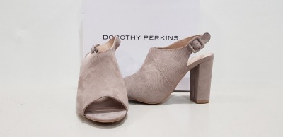 16 X BRAND NEW DOROTHY PERKINS SAVO TAUPE HEELED SANDALS - SIZE UK 5 - (RRP £28.00pp)