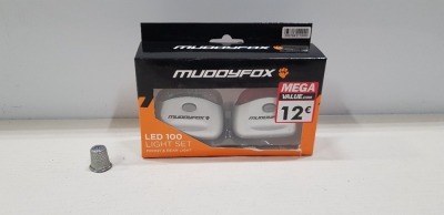 35 X BRAND NEW BOXED MUDDYFOX LED 100 LIGHT SET ( FRONT AND REAR ) IN SILVER