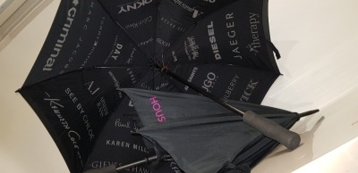 25 X BRAND NEW DOUBLE LAYER BLACK HOUSE OF FRASER UMBRELLAS ( VARIOUS BRANDS PRINT )