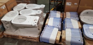 6 X BRAND NEW OPTION CISTERN WITH DF LEVER 6/4 LITRE WC OAN , 2 X LECICO ATLAS WC PAN / 1 X MODA CC/BTW WC PAN - 4 X NEW BASIN LOT CONTINING 2 X WASHPOT 50 CM BASIN / 2 X IDEAL STANDARD BASINS