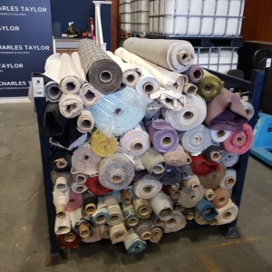 APPROX 150 PART ROLLS OF FABRICS IN ASSORTED STYLES & COLOURS